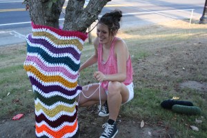 My daughter, Emma, helping with installing a yarnbomb at the park.